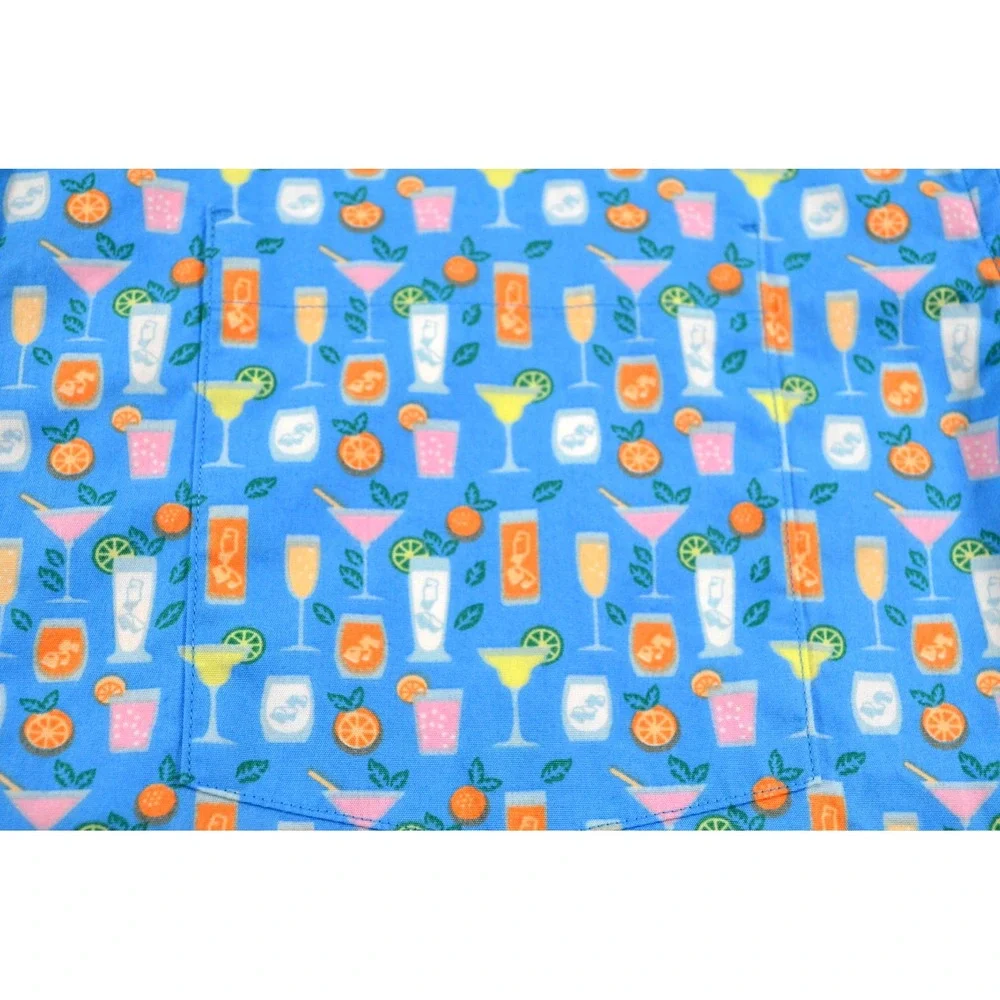 Johnston & Murphy Shirt Men's L Button Front Short Sleeve Blue w/ Cocktail Glass - Picture 4 of 16